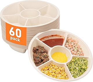 60 Pcs Disposable Divided Plates with 6 Deep Compartments