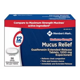 Max Strength Mucus Relief Guaifenesin Tablets, 1200 mg, 56 ct.
